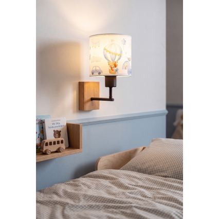 Brilagi - Børnevæglampe BOBO WOOD 1xE27/25W/230V eg/sort/hvid/blå/bamser