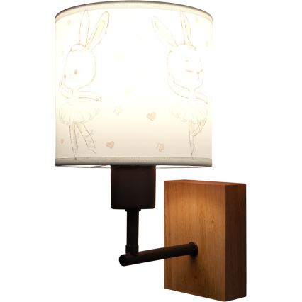 Brilagi - Børnevæglampe BOBO WOOD 1xE27/25W/230V eg/sort/hvid/kaniner