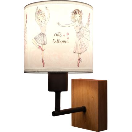 Brilagi - Børnevæglampe BOBO WOOD 1xE27/25W/230V eg/sort/hvid/rosa/ballerinaer