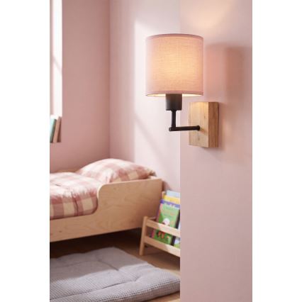 Brilagi - Børnevæglampe BOBO WOOD 1xE27/25W/230V eg/sort/lyserød