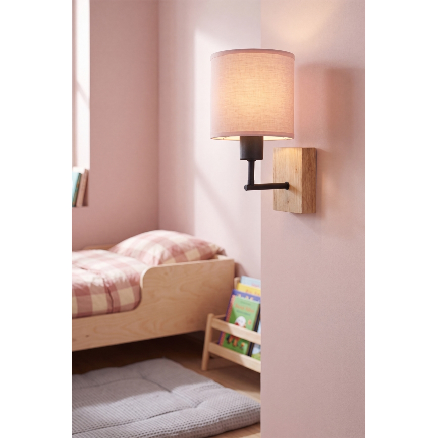 Brilagi - Børnevæglampe BOBO WOOD 1xE27/25W/230V eg/sort/lyserød