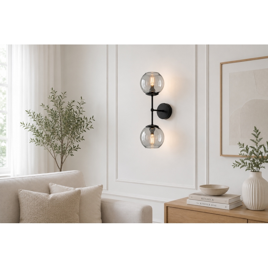 Brilagi - Væglampe DIOR 2xE27/60W/230V sort/røggrå