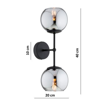 Brilagi - Væglampe DIOR 2xE27/60W/230V sort/røggrå