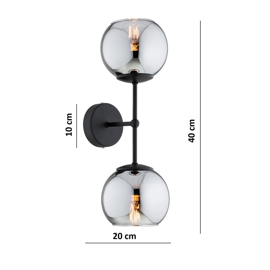 Brilagi - Væglampe DIOR 2xE27/60W/230V sort/røggrå