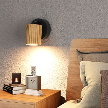 Brilagi - Væglampe med spot MODERN WOOD 1xGU10/8W/230V gummitræ/sort
