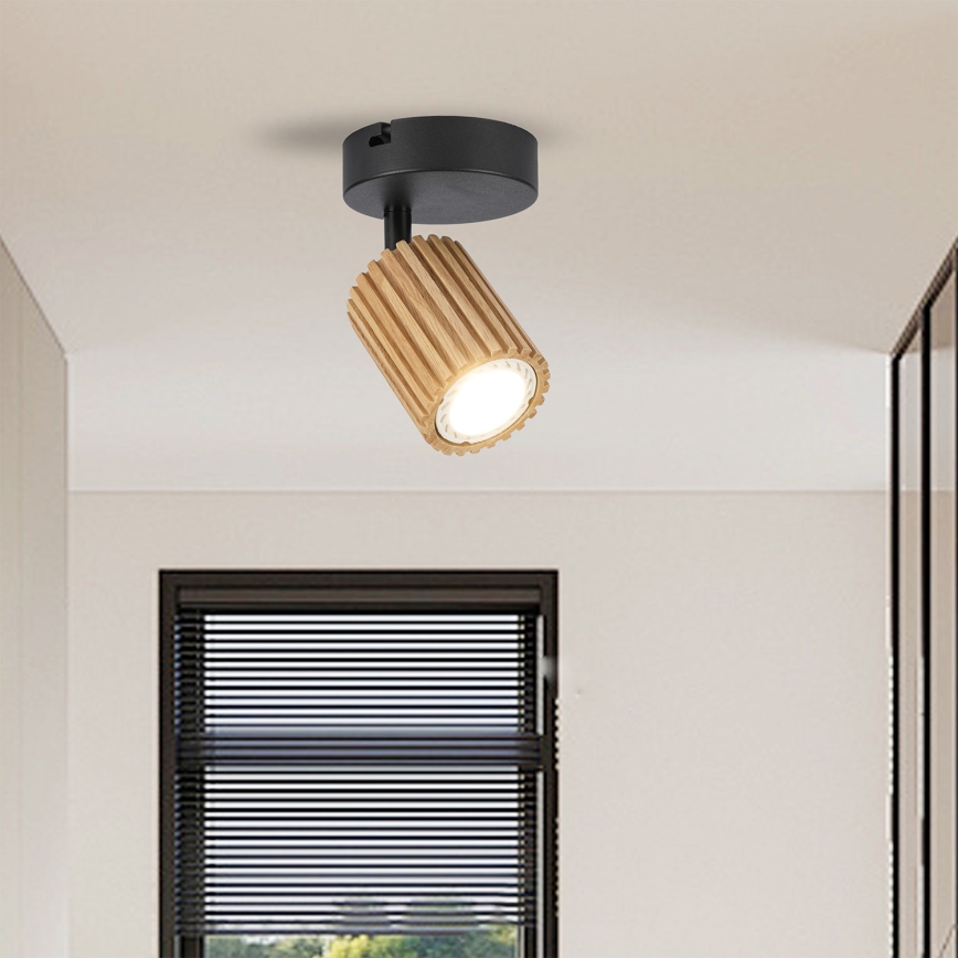 Brilagi - Væglampe med spot MODERN WOOD 1xGU10/8W/230V gummitræ/sort