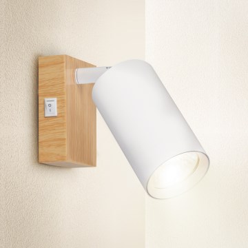 Brilagi - Væglampe med spot og afbryder SELE 1xGU10/30W/230V hvid/egedekor