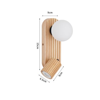 Brilagi - Vægspot MODERN WOOD 1xG9/5W/230V + 1xGU10/8W af gummitræ