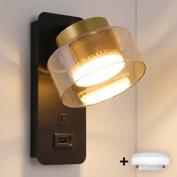 Brilagi - Væglampe med USB-port AURA LUX 1xGX53/30W/230V sort/guld