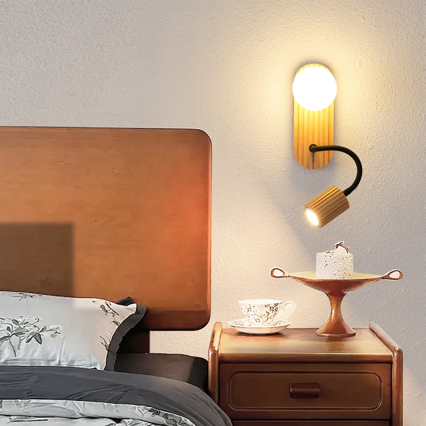 Brilagi - Væglampe MODERN WOOD 1xG9/5W/230V + 1xGU10/8W gummitræ