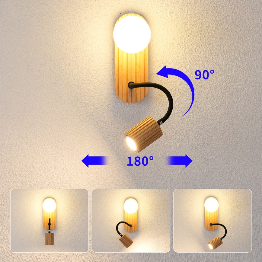 Brilagi - Væglampe MODERN WOOD 1xG9/5W/230V + 1xGU10/8W træ