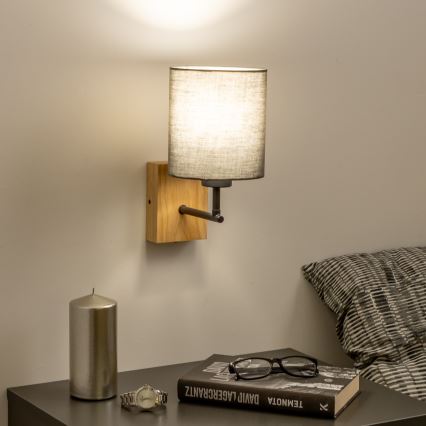 Brilagi - Væglampe NUBILA WOOD 1xE27/25W/230V eg/antracit