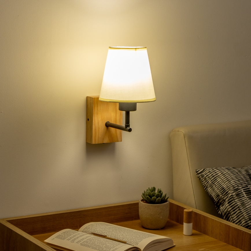 Brilagi - Væglampe NUBILA WOOD 1xE27/25W/230V eg/cremefarvet