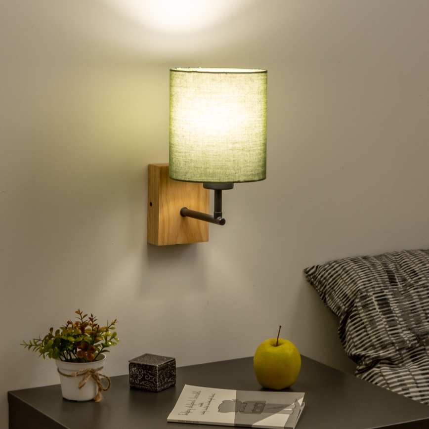 Brilagi - Væglampe NUBILA WOOD 1xE27/25W/230V eg/grøn