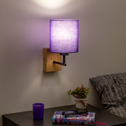 Brilagi - Væglampe NUBILA WOOD 1xE27/25W/230V eg/lilla