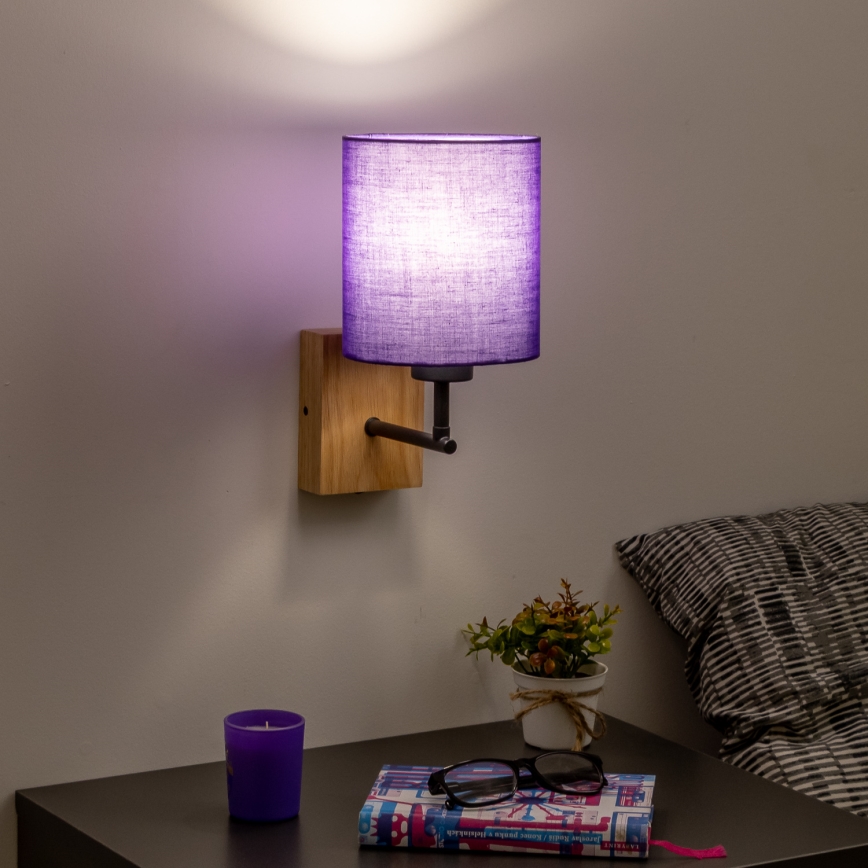 Brilagi - Væglampe NUBILA WOOD 1xE27/25W/230V eg/lilla