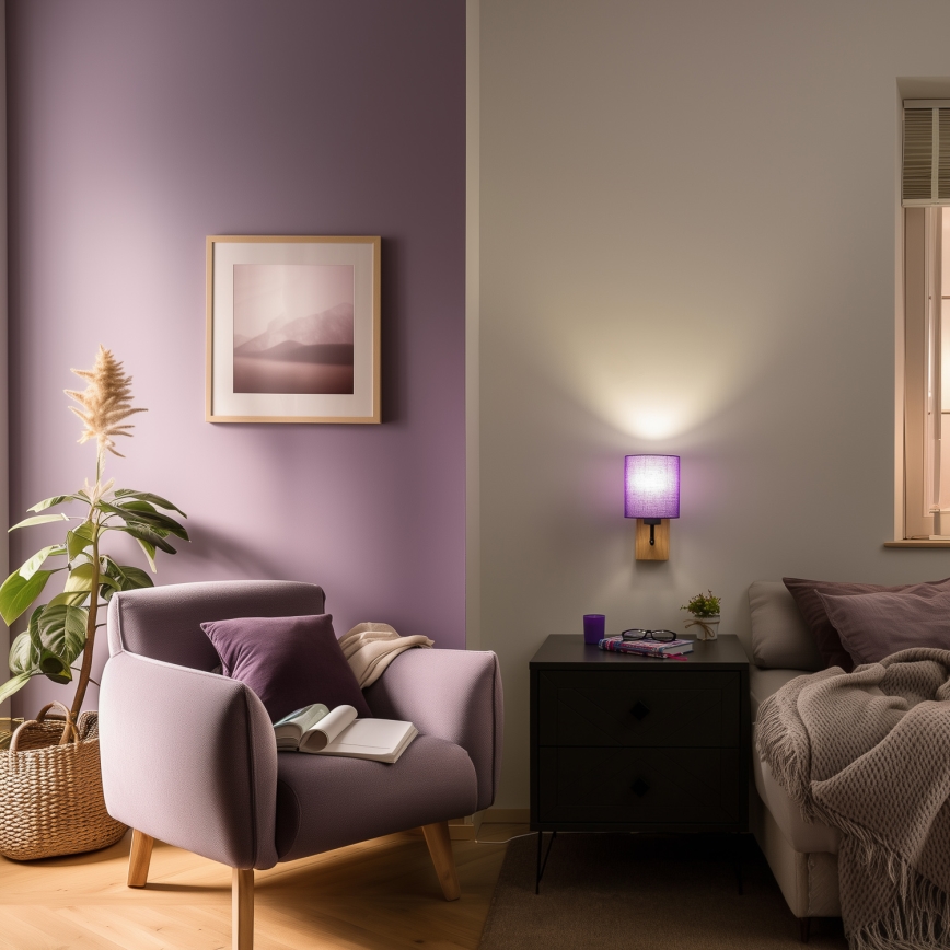 Brilagi - Væglampe NUBILA WOOD 1xE27/25W/230V eg/lilla