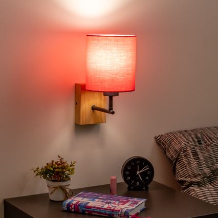 Brilagi - Væglampe NUBILA WOOD 1xE27/25W/230V eg/lyserød