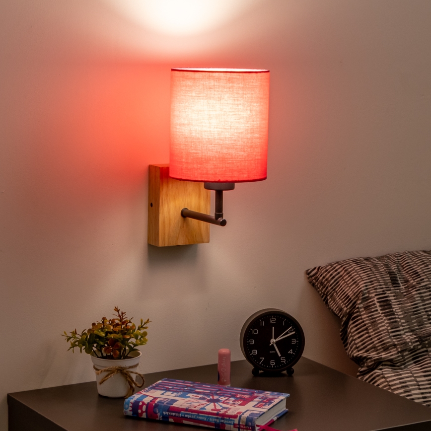 Brilagi - Væglampe NUBILA WOOD 1xE27/25W/230V eg/lyserød