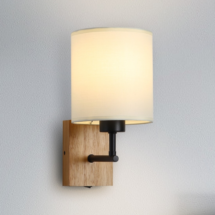 Brilagi - Væglampe NUBILA WOOD 1xE27/25W/230V eg/sort/cremefarvet