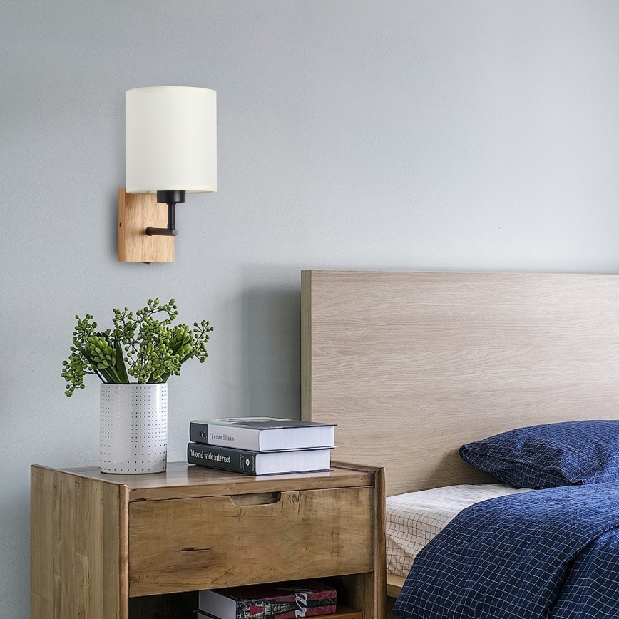 Brilagi - Væglampe NUBILA WOOD 1xE27/25W/230V eg/sort/cremefarvet