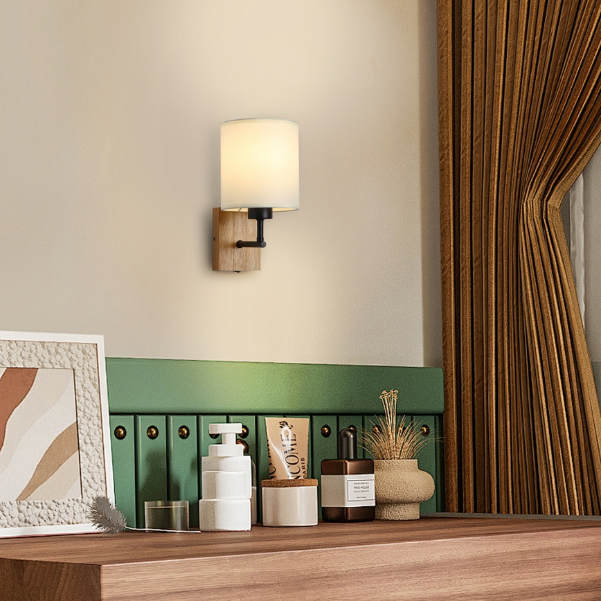 Brilagi - Væglampe NUBILA WOOD 1xE27/25W/230V eg/sort/cremefarvet
