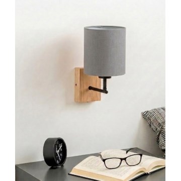 Brilagi - Væglampe NUBILA WOOD 1xE27/25W/230V egetræ/sort/lysegrå