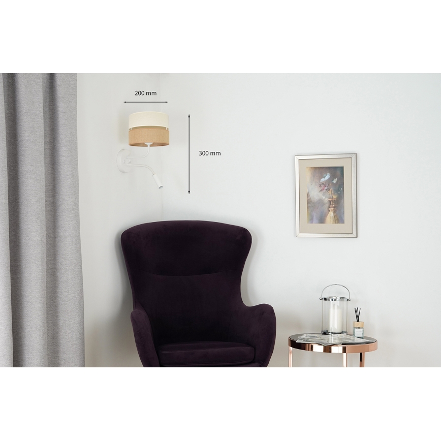 Brilagi - Væglampe ROYAL YUTE 1xE27/15W/230V + 1xG9/6W beige/cremefarvet/hvid