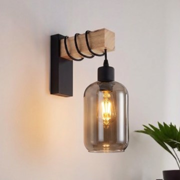 Brilagi - Væglampe WOOD GLASS 1xE27/60W/230V fyr/sort/røggrå