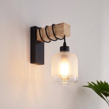 Brilagi - Væglampe WOOD GLASS 1xE27/60W/230V fyrretræ/sort/hvid