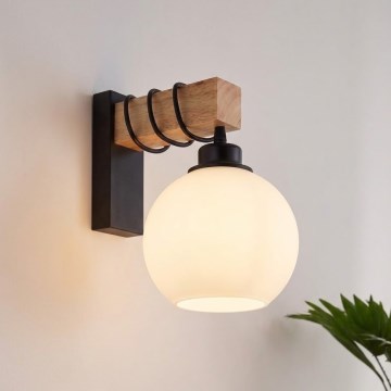 Brilagi - Væglampe WOOD GLASS 1xE27/60W/230V fyrretræ/sort/hvid
