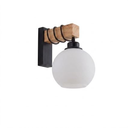 Brilagi - Væglampe WOOD GLASS 1xE27/60W/230V fyrretræ/sort/hvid