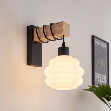 Brilagi - Væglampe WOOD GLASS 1xE27/60W/230V fyrretræ/sort/hvid