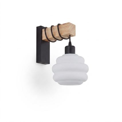 BRILAGI - Væglampe WOOD GLASS 1xE27/60W/230V fyrretræ/sort/hvid
