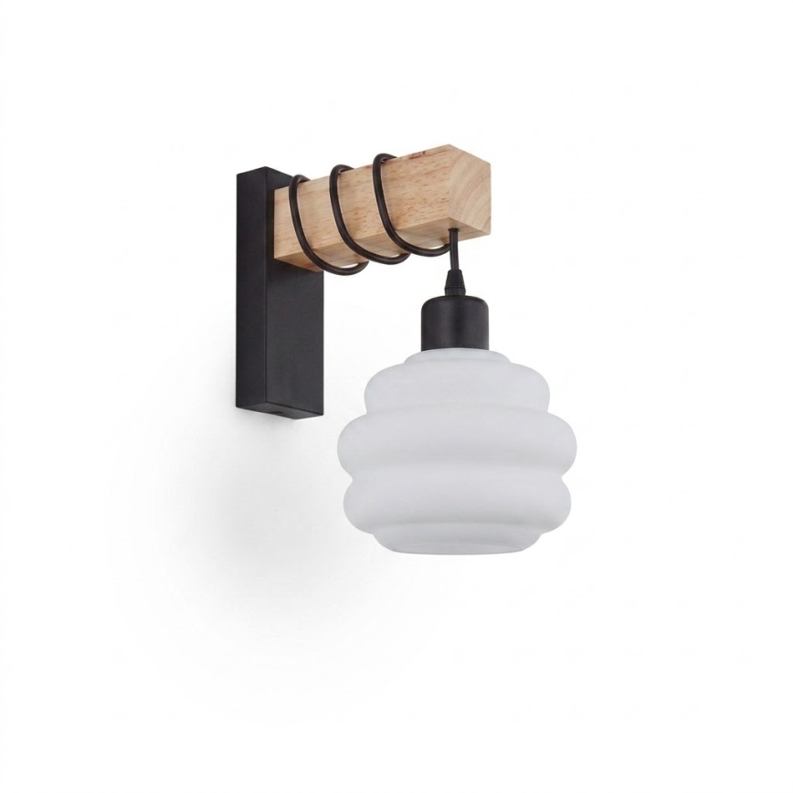 BRILAGI - Væglampe WOOD GLASS 1xE27/60W/230V fyrretræ/sort/hvid