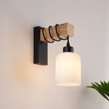 Brilagi - Væglampe WOOD GLASS 1xE27/60W/230V fyrretræ/sort/hvid
