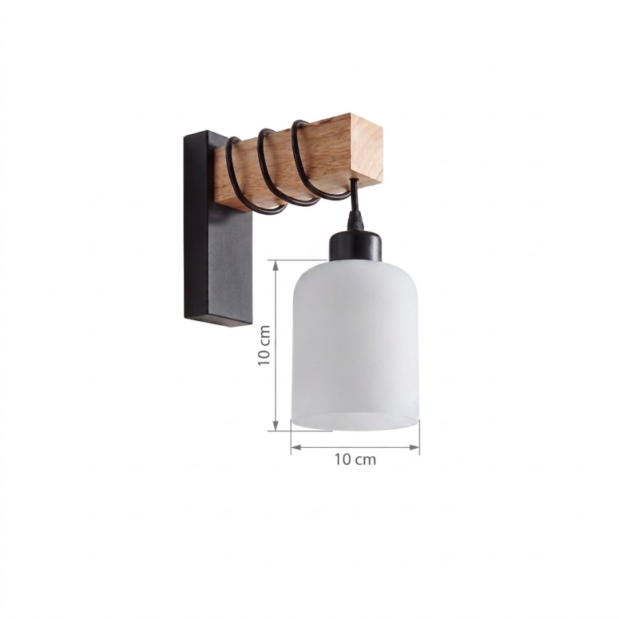 BRILAGI - Væglampe WOOD GLASS 1xE27/60W/230V fyrretræ/sort/hvid
