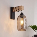 Brilagi - Væglampe WOOD GLASS 1xE27/60W/230V fyrretræ/sort/røgbrun