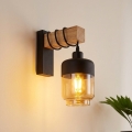Brilagi - Væglampe WOOD GLASS 1xE27/60W/230V fyrretræ/sort/røgbrun