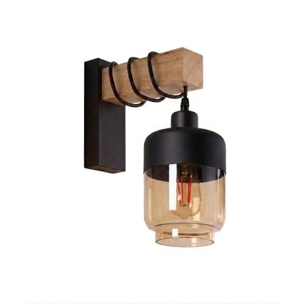 BRILAGI - Væglampe WOOD GLASS 1xE27/60W/230V fyrretræ/sort/røgbrun