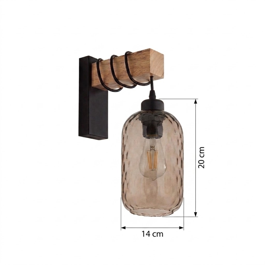 BRILAGI - Væglampe WOOD GLASS 1xE27/60W/230V fyrretræ/sort/røgbrun