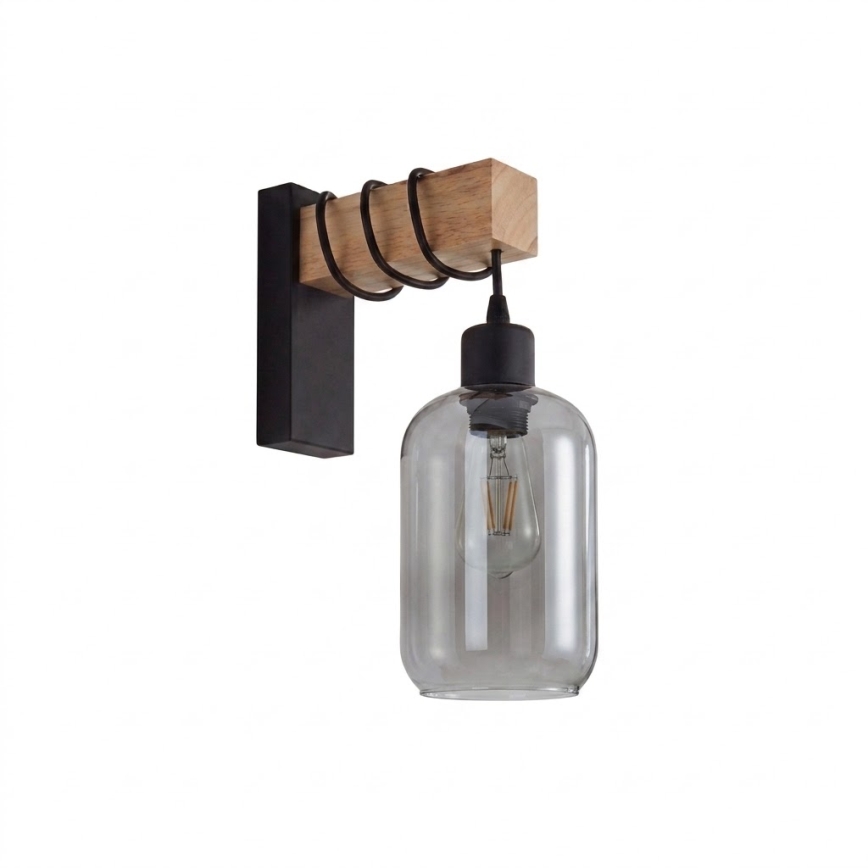 Brilagi - Væglampe WOOD GLASS 1xE27/60W/230V fyr/sort/røggrå