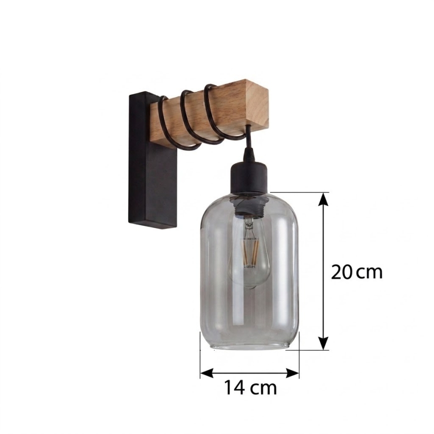 Brilagi - Væglampe WOOD GLASS 1xE27/60W/230V fyr/sort/røggrå