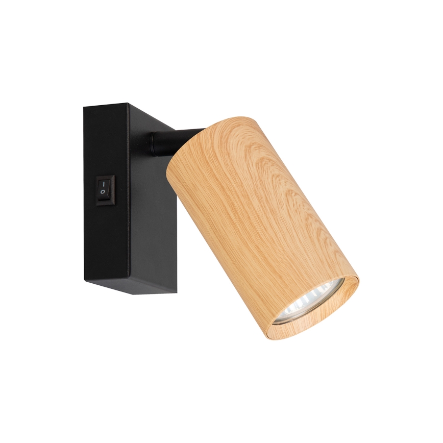 Brilagi - Væghængt spotlampe med afbryder SELE 1xGU10/30W/230V sort/eg-dekor