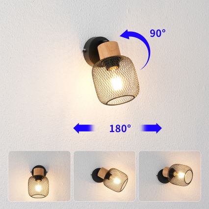 Brilagi - Vægspot BASKLITE 1xE27/15W/230V gummitræ/sort