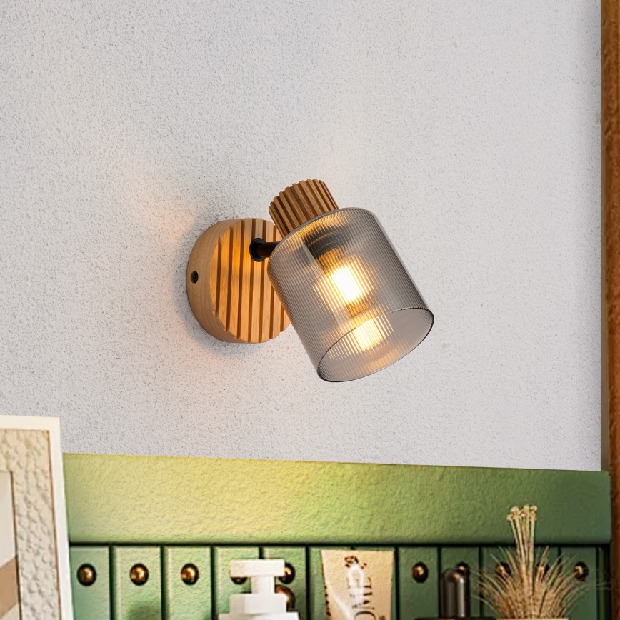 Brilagi - Vægspot HYGGE 1xE14/15W/230V gummitræ/røgfarvet