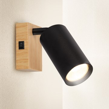 Brilagi - Vægspot med afbryder SELE 1xGU10/30W/230V sort/eg-finish
