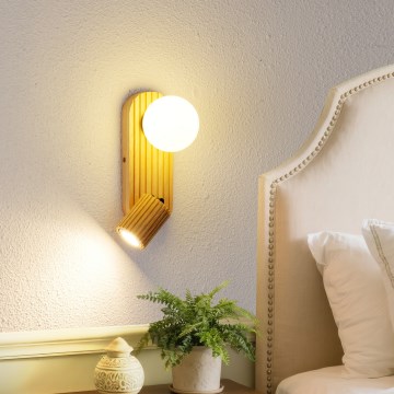 Brilagi - Vægspot MODERN WOOD 1xG9/5W/230V + 1xGU10/8W af gummitræ