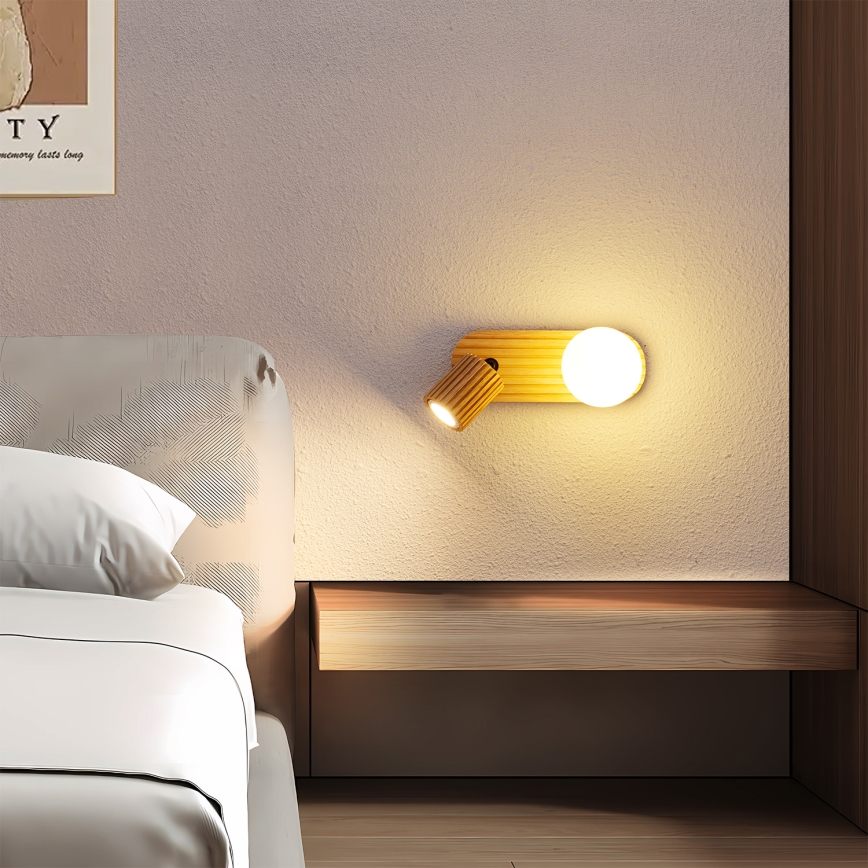 Brilagi - Vægmonteret spotlampe MODERN WOOD 1xG9/5W/230V + 1xGU10/8W i træ