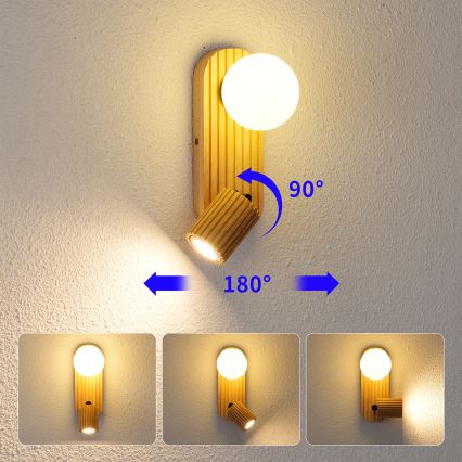 Brilagi - Vægmonteret spotlampe MODERN WOOD 1xG9/5W/230V + 1xGU10/8W i træ